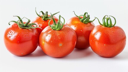 Five Red Tomatoes with Green Stems