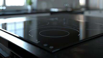 a black glass-top ceramic cooktop that is flat. no buttons or controls