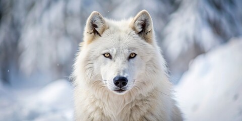Obraz premium Arctic Wolf Portrait with Blurry Snowy Background - Close-up of Wild Animal in Winter