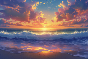  Evening sea anime style background