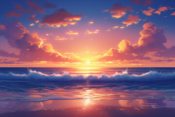 Fototapeta premium Evening sea anime style background