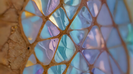 a close up of a glass vase with a blue and purple pattern