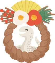 しめ飾りとへびの年賀状イラスト素材