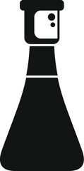 Simple black and white icon of a chemical flask containing liquid, used for scientific experiments and research