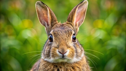 Close-Up Portrait of a Curious Wild Rabbit in Nature