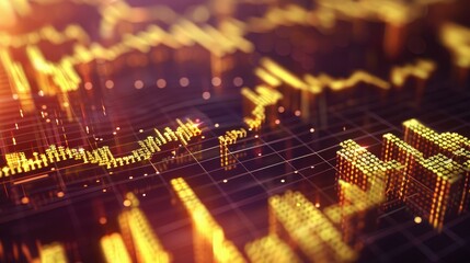A close-up view of a computer screen showing stock market graphs overlaid with gold bars, symbolizing financial growth and investment.