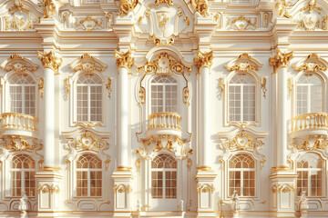 Fototapeta premium Golden palace hallway with white baroque