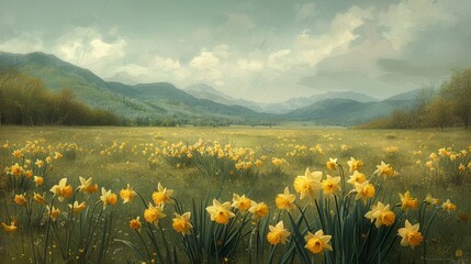 Fototapeta premium Beautiful Daffodil Field in Spring - Generative AI