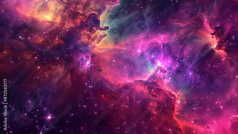 Poster this colorful nebula filled with stars in space. space background