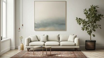 Frame mockup, modern living room interior with sofa