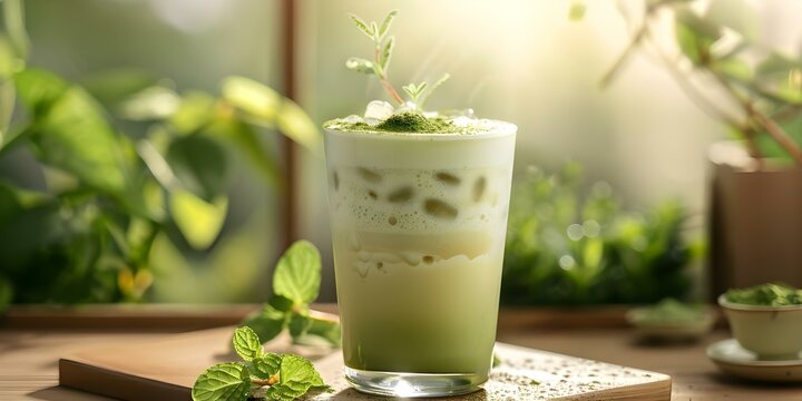 Collagen-Infused Matcha Latte. Concept Matcha Latte, Collagen Supplements, Healthy Beverage, Anti-Aging Drinks