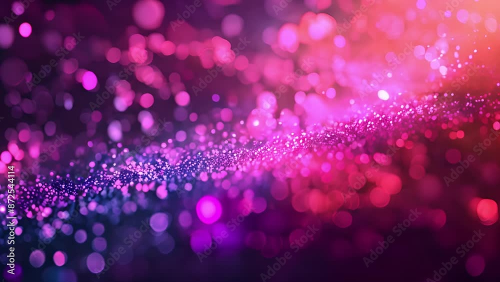 Leinwandbilder An abstract background with pink and blue glitter lights. The image features a blurred bokeh effect with a wave of glitter in the center.