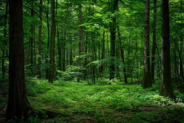 Obraz premium Sunlight Filtering Through a Dense Forest