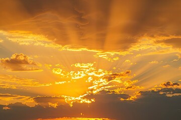 background panorama scenic of the strong sunrise with silver lining and cloud on the orange sky