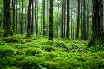 Obraz premium Green Forest Floor with Moss Covered Trees