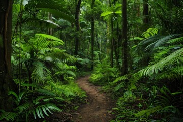 Obraz premium Jungle Path in Lush Green Rainforest