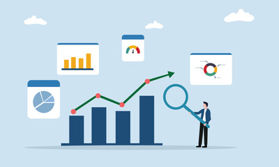 People analyse data and prepare graph reports. Finance report graph data analytics concepts. Flat vector illustration.