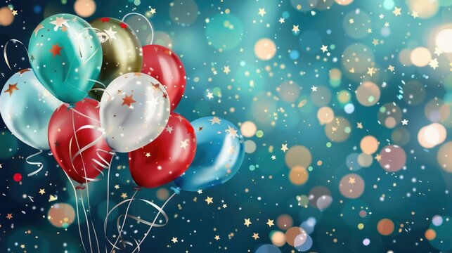 Colorful balloons and sparkling confetti on a festive background, perfect for celebration and party themes.