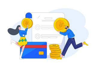 Credit card bill character flat vector concept operation hand drawn illustration
