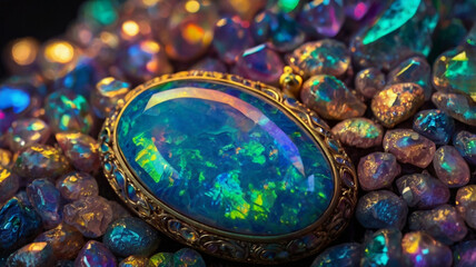 Opulent iridescent opal stone vibrant colors shimmerin