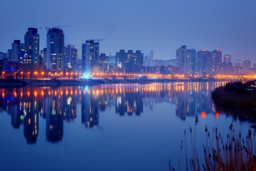 Fototapeta premium Cityscape Reflections at Twilight