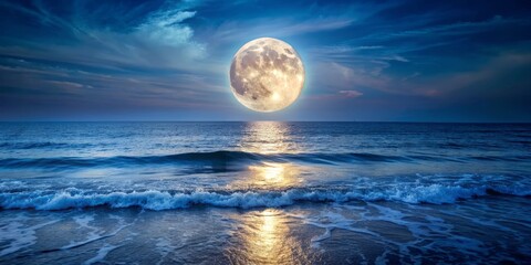Full Moon Over the Ocean Waves