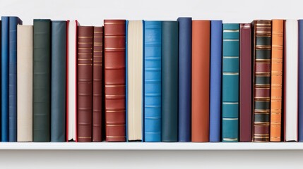 Naklejka premium Array of literature books on a shelf, displaying diverse spine designs, covers, and binding styles, creating a visually appealing and educational atmosphere