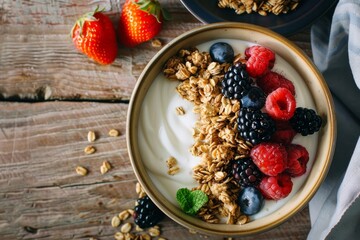 Yogurt Parfait with Granola, Berries, and Mint