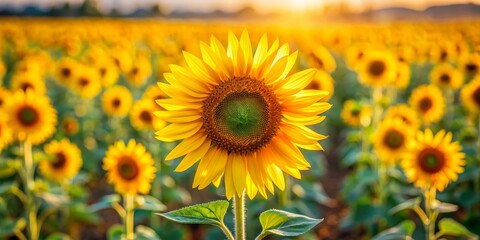 Obraz premium Golden Sunflower Field in Summer Sunset