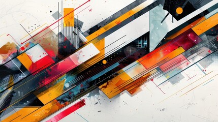 Abstract Geometric Art with Vibrant Colors and Dynamic Lines in a Modern Style