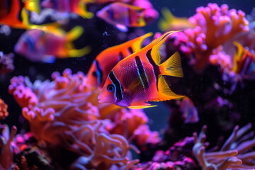 Vibrant Fish in a Coral Reef Aquarium