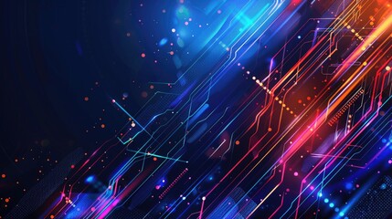 Obraz premium Abstract Digital Art with Bright Neon Lines