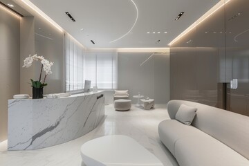 Modern Minimalist Reception Area with White Marble Counter