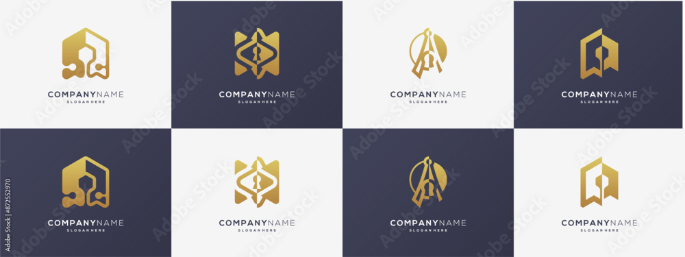 Wall mural collection of security system services vector logo idea. abstract design of protection technology co