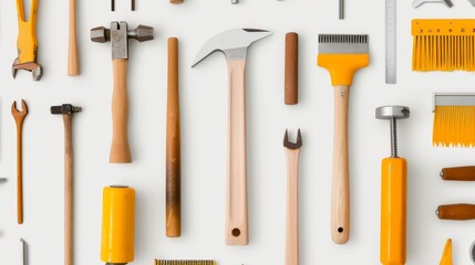 Fototapeta premium High-quality image of diverse tools and equipment arranged neatly on a workbench, showcasing a variety of materials and resources for industrial use