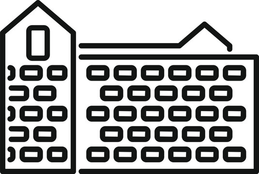 recommend clip art: Simple line drawing of a large chicken coop with many windows and a pitched roof