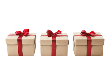 Obraz premium Three gift boxes with red ribbon and bow