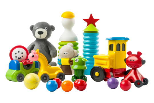 Colorful Toys for Kids isolated on white background