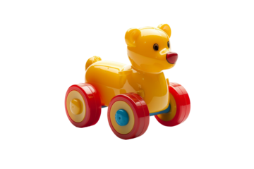 Yellow Plastic Toy Bear on Wheels