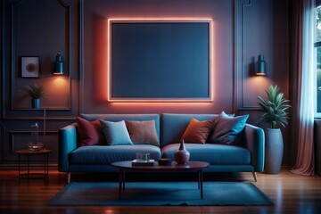 minimalist living room blank frame mockup