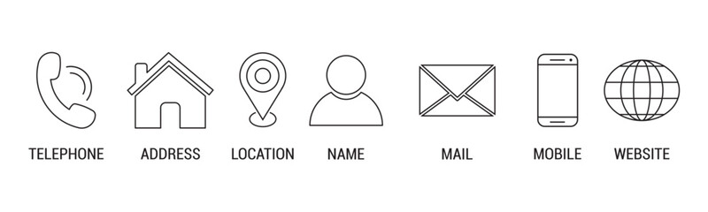 Contact us thin line icon. Website icon set, home, call, email, address, location, globe, chat message, mail, envelope, mobile, telephone, info, website, icon, vector illustration.