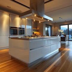 Modern Kitchen with White Cabinets and a Large Island