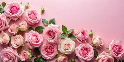 Pink Roses on Pink Background - Floral Arrangement, Romantic Decoration, Wedding Flowers, Valentines Day, Spring Flowers