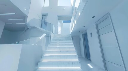 Obraz premium Modern Staircase in a Luxurious White Interior
