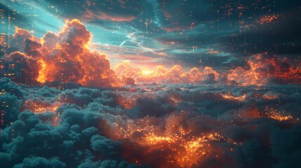 Obraz premium Digital clouds filled with visual representations of data files and folders, organized in a neat and orderly manner