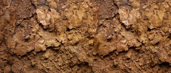 Fototapeta premium Panoramic close-up, high detail scan of clay-like dirt material, Generative AI