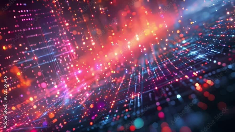 Poster An abstract image depicting a network of digital lines and glowing red and blue lights.