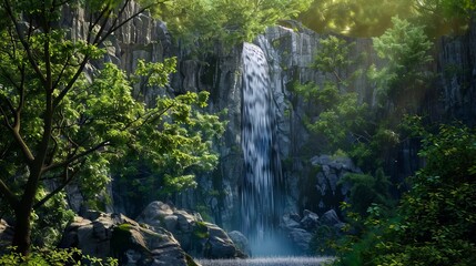 Fototapeta premium A waterfall in the middle of a forest.