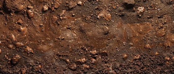 Panoramic close-up, high detail scan of moist dirt material, Generative AI