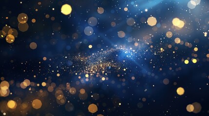 Obraz premium Abstract background with golden bokeh lights and blue nebula, perfect for holiday, festive, or celebratory designs.